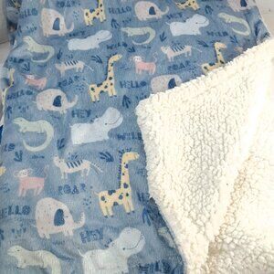 Jonah & Belle Baby Blanket Safari zoo Animals Elephant Giraffe Roar blue sherpa